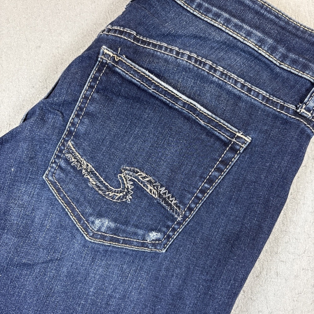Silver Jeans Boyfriend Women's Sz 29 Mid Rise Dark Wash Distressed Stretch Denim